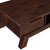 Wooden Coffee Table with One Shelf and Thick Splayed Legs, Medium Walnut Brown