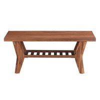 Wooden Coffee Table with Bottom Shelf and Wishbone Legs, Walnut Brown