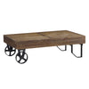 Rectangular Thick Wood Top Coffee Table with Sand Cast Metal Base, Brown