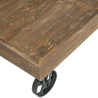 Rectangular Thick Wood Top Coffee Table with Sand Cast Metal Base, Brown