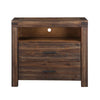 Wooden Media Chest with One Open Shelf and Two Drawers , Brick Brown