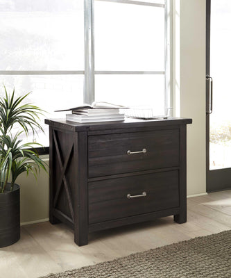 Two Drawer Wooden File Cabinet with Metal Handle Pull and Crossed Side Plank, Caf? Brown