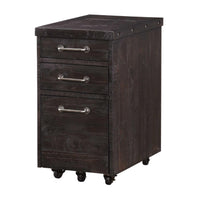 Three Drawers Solid Pine Wood File Cabinet with Rolling Casters, Cafe Brown