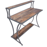 Designer Metal Framed Study Table with Open Mango Wood Shelves, Brown and Gray