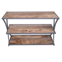 Metal Framed Three Tier Console Table with Mango Wood Shelves, Brown and Gray