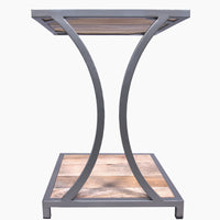 Plank Style Mango Wood End Table with Metal Framing and Open Shelf, Brown and Gray