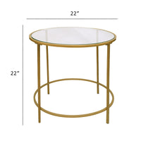 Contemporary Style Round Metal Framed End Table with Glass Top, Gold and Clear