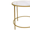 Contemporary Style Round Metal Framed End Table with Glass Top, Gold and Clear