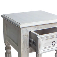 Spacious Mango Wood Side Table with Metal Ring Handle, Washed White