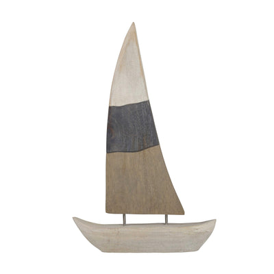 Nautical Charmed Mango Wood Sailboat decor with Left Side Mainsail, Multicolor