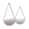 Modern Style Metal Half Moon Wall Hanging Planters, White and Gold, Set of Two