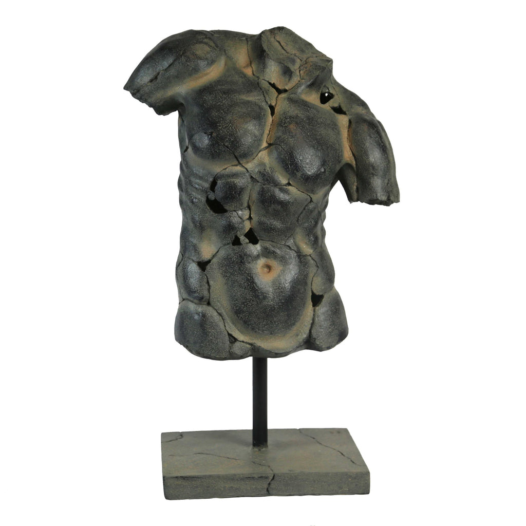 Polyresin Cracked Torso Sculpture On Rectangular Base, Washed Brown