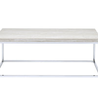 Wooden Rectangular Coffee Table with Metal Open Base, Silver