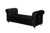 Velvet Upholstered Bench with Nail Head Trim and Steel Casters, Black and Silver