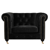 Fabric Upholstered Wooden Sofa Chair with Nail Head Trim and Steel Casters, Black