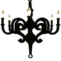 Resin Constructed Chandelier with Six Light Holders, Large, Black