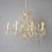 Traditional Style Iron Chandelier with Crystal Accent , White and Clear