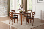 Transitional Wooden Dinette Pack with Four Chairs In Slated Backrest, Brown and Black, Pack of Five