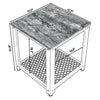 Metal Frame End Table with Wooden Top and Wide Mesh Bottom Shelf, Brown and Black