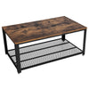 Metal Frame Coffee Table with Wooden Top and Mesh Bottom Shelf, Brown and Black