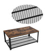 Metal Frame Coffee Table with Wooden Top and Mesh Bottom Shelf, Brown and Black