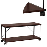 Wood and Metal Frame TV stand with Bottom Shelf and Casters, Brown and Black