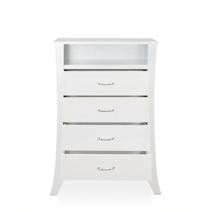 Wooden Four Drawers Chest with Open Top Compartment and Splayed Legs, White