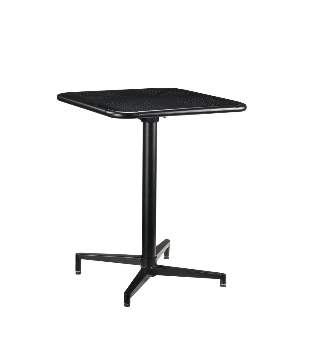 Square Shape Foldable Metal Dining Table with Pedestal Base and Cut Out Grid, Black