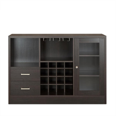 Wooden Server with One Side Door Storage Cabinets and Two Drawers, Espresso Brown