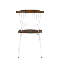 Wood and Metal Side Chairs with Slat Style Back, White and Brown, Set of Two