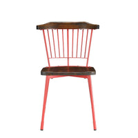 Wood and Metal Side Chairs with Slat Style Back, Red and Brown, Set of Two