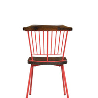 Wood and Metal Side Chairs with Slat Style Back, Red and Brown, Set of Two