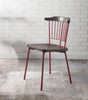 Wood and Metal Side Chairs with Slat Style Back, Red and Brown, Set of Two