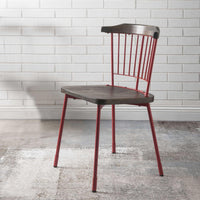 Wood and Metal Side Chairs with Slat Style Back, Red and Brown, Set of Two