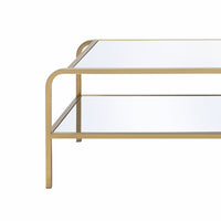 Metal Framed Mirror Coffee Table with Tiered Shelves, Gold and Mirror