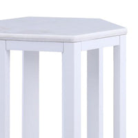 Hexagonal Shape Wooden End Table with Marble Top, Pack of Two, White