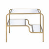 Metal Framed Mirror End Table with Tiered Shelves, Gold and Clear