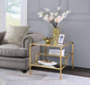 Metal Framed Mirror End Table with Tiered Shelves, Gold and Clear