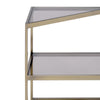 Modern Style Two Tiered Metal and Glass End Table, Gold and Clear