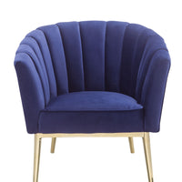 Metal and Fabric Accent Chair with Channel Tufting, Blue and Gold