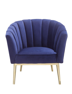 Metal and Fabric Accent Chair with Channel Tufting, Blue and Gold