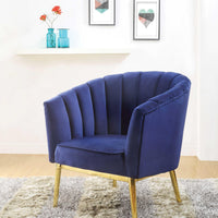 Metal and Fabric Accent Chair with Channel Tufting, Blue and Gold