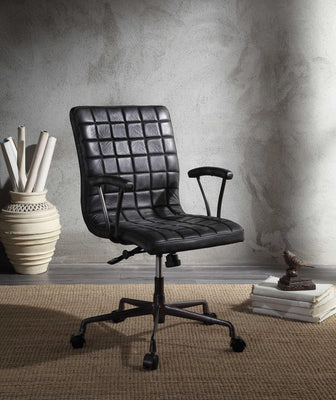 Metal Framed Leatherette Office Chair with Padded Armrests and Adjustable Height, Black and Gray