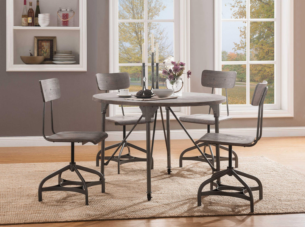 Metal Adjustable Side Chairs with Wooden Swivelling Seats and Open Backrest, Gray, Set of Two