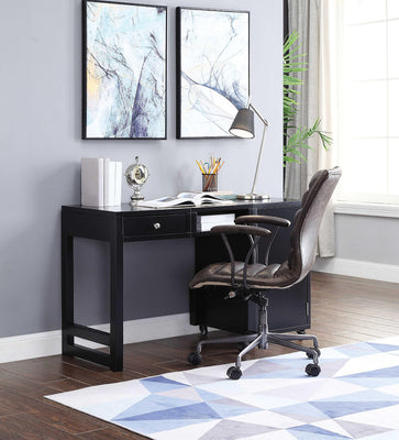 Convertible Wooden Desk with Spacious Side Door Storage and Castors, Black