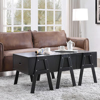 Three Drawers Wooden Convertible Coffee Table with Angled Legs, Black