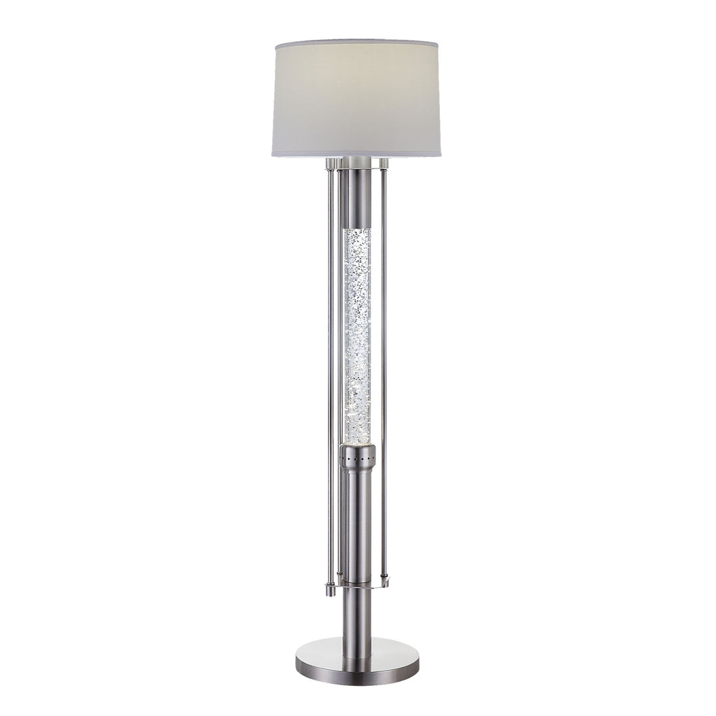 Contemporary Metal Floor Lamp with Fabric Drum Shade, Silver and White