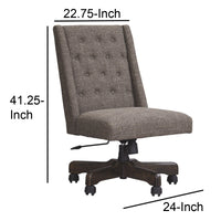 Button Tufted Polyester Upholstered Metal Swivel Chair with Adjustable Seat, Gray and Black