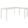 Metal L Shape Desk with Frosted Glass Top and Block Legs, White