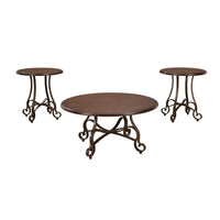 Round Glass Top Table Set with Tubular Metal Base, Set of Three, Gold and Clear